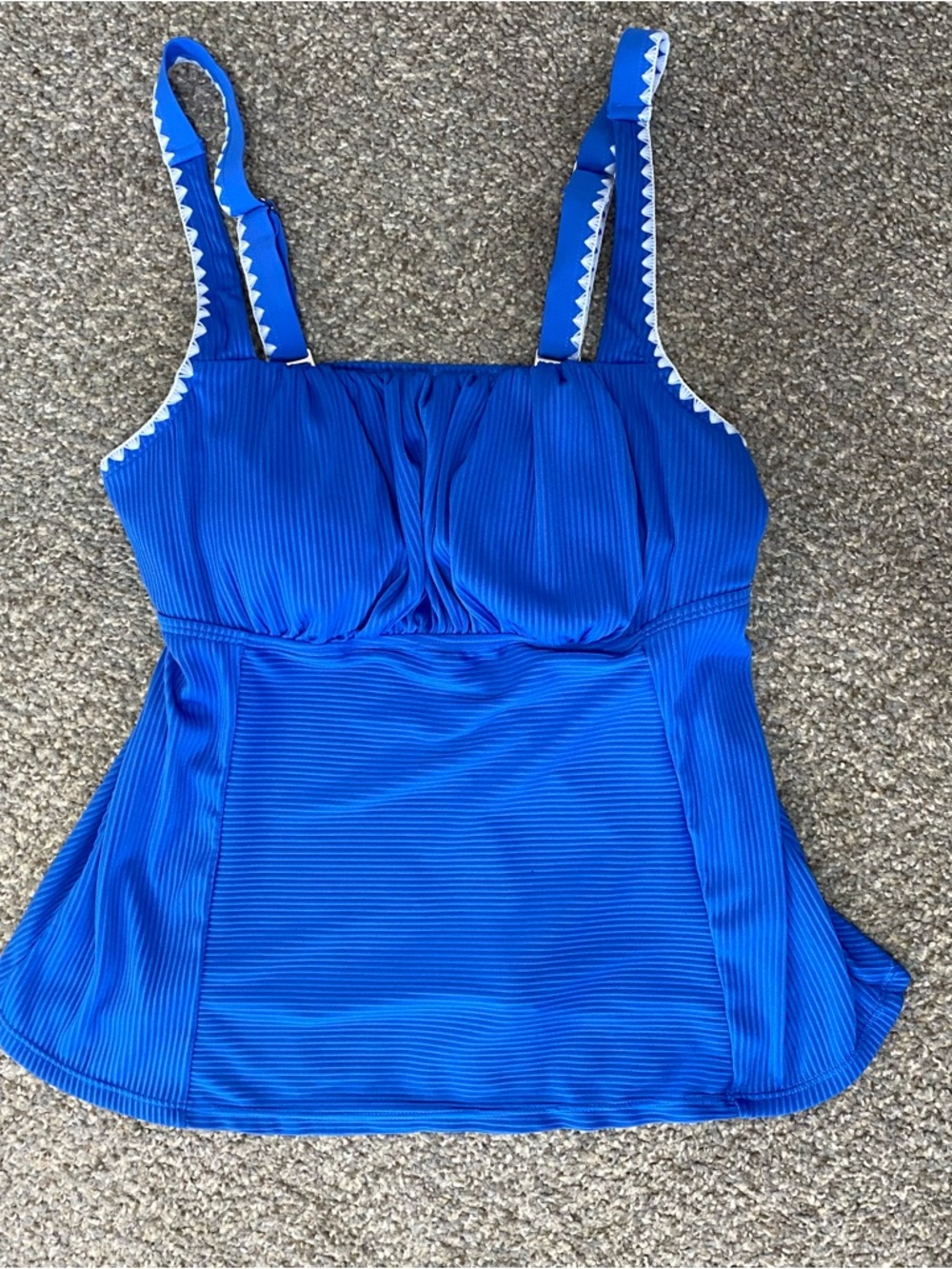Bright Blue Ribbed Tankini Top with White Trim Women’s Medium Blue EUC